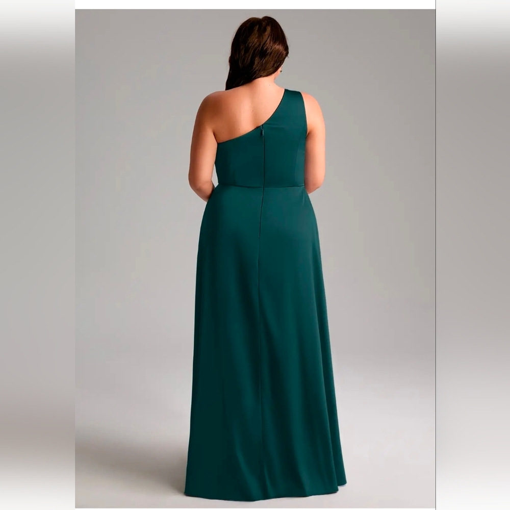 Azazie Brooke Pine A-Line One Shoulder Mesh Dress - Picture 5 of 12